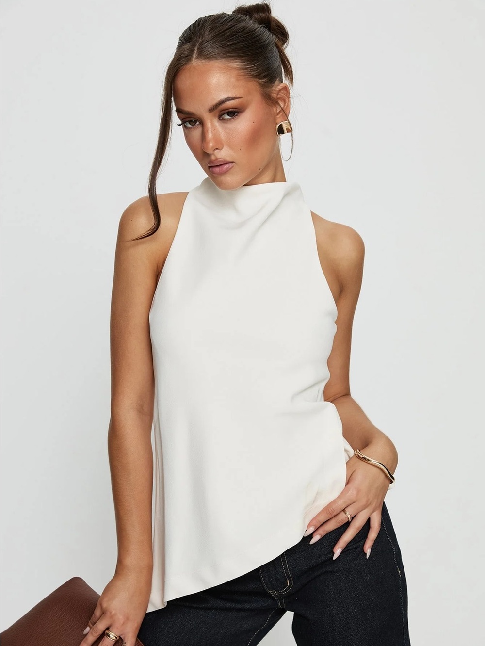 Princess Polly White High Neck Sleeveless Blouse